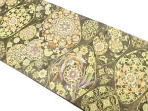 金糸　石畳に華紋・鳳凰模様織り出し　袋帯